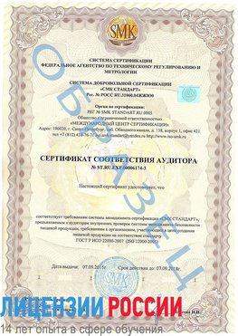 Образец сертификата соответствия аудитора №ST.RU.EXP.00006174-3 Тверь Сертификат ISO 22000